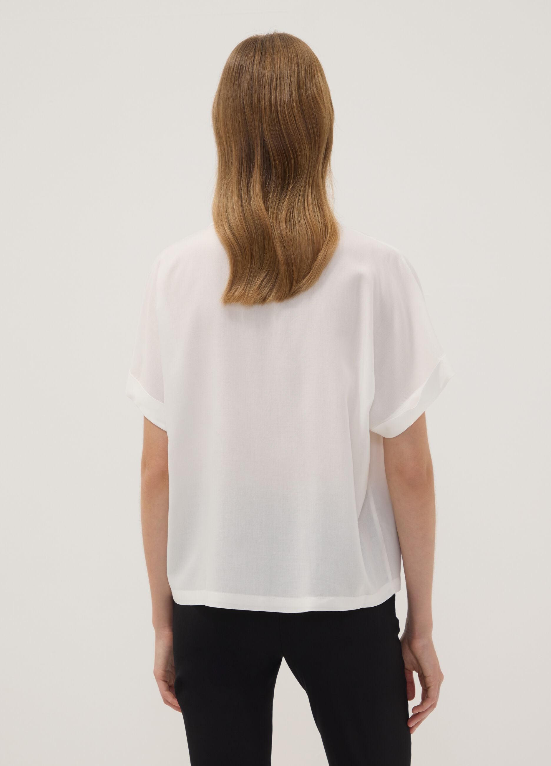 White pure viscose short-sleeve oversized shirt