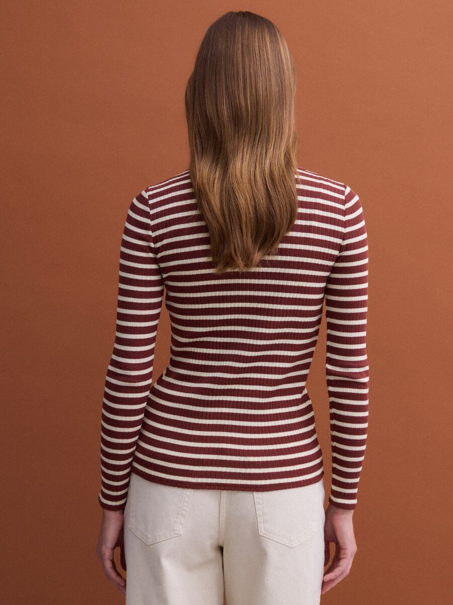 Brown striped pure cotton ribbed regular-fit T-shirt_3
