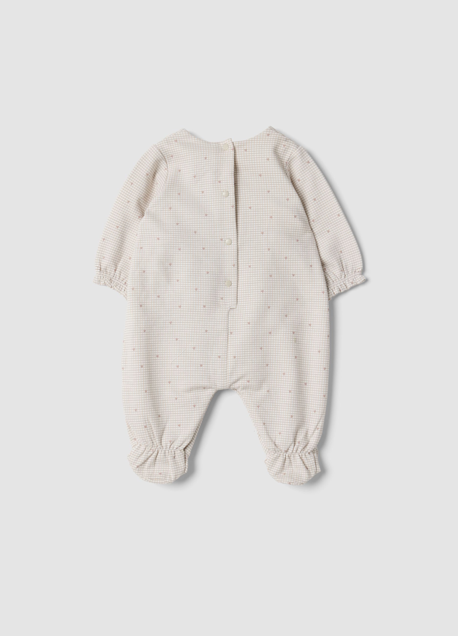 White pure organic cotton baby sleepsuit with gingham print