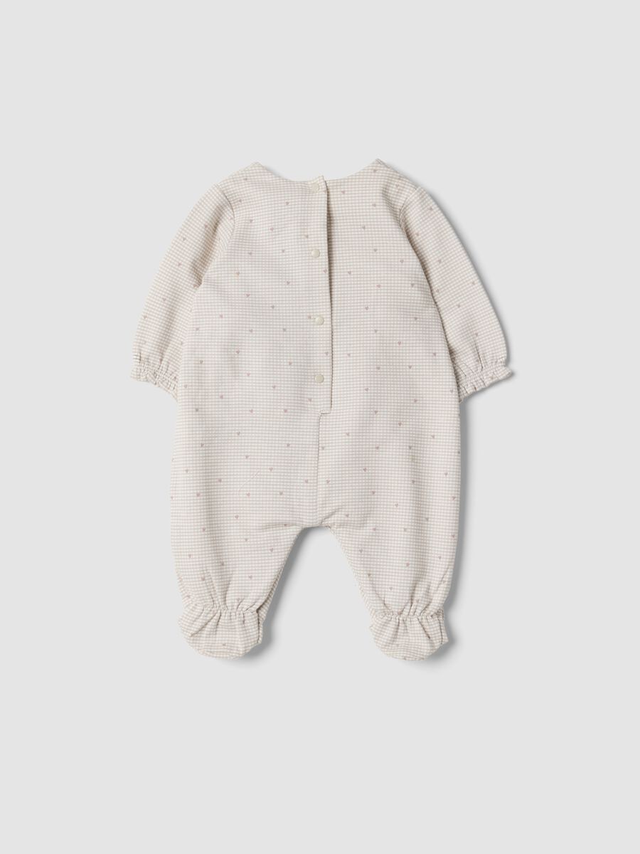 White pure organic cotton baby sleepsuit with gingham print_1