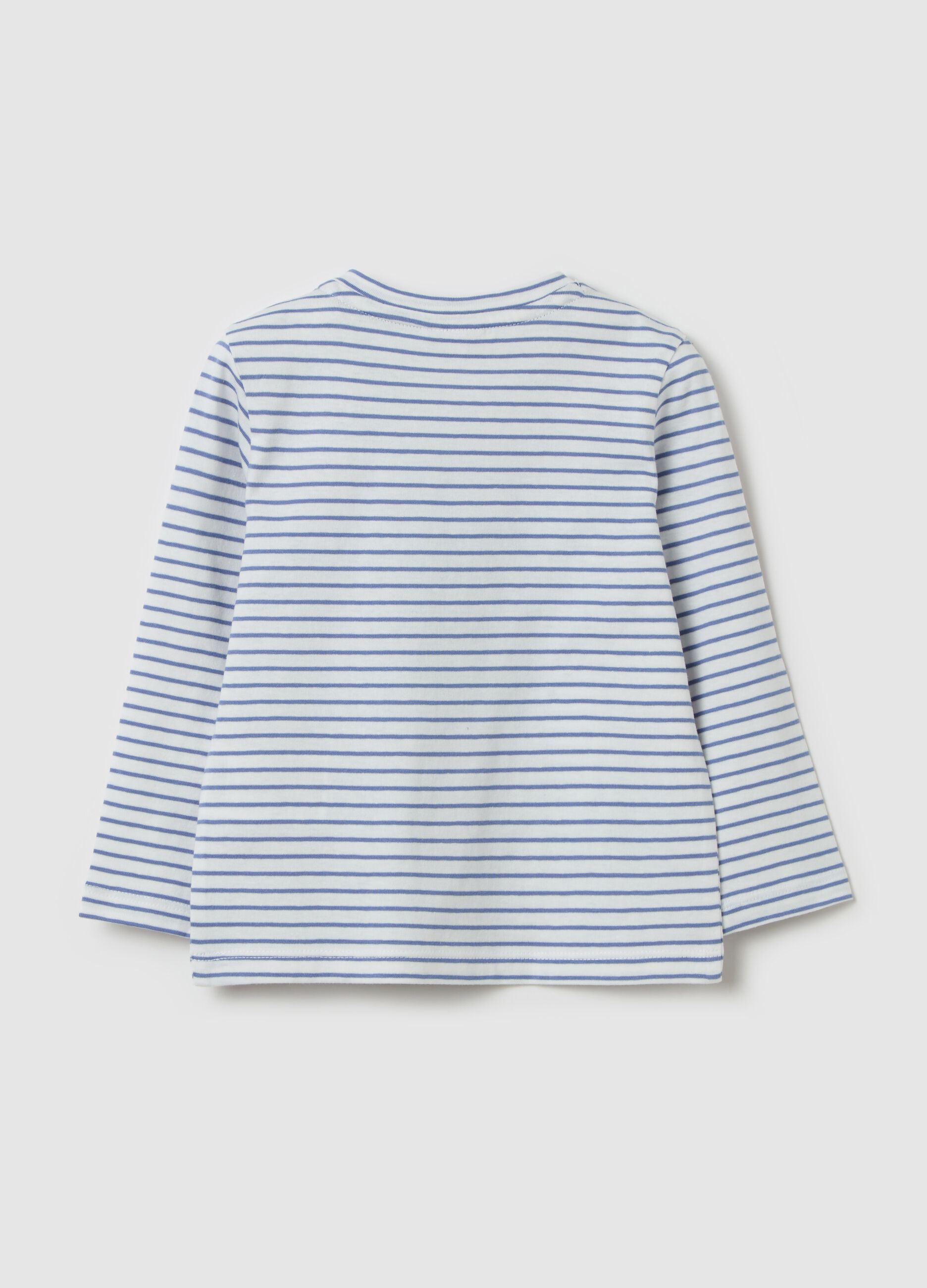 Striped cotton T-shirt with sail boat print