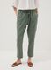 Green linen-cotton blend trousers with elasticated waist, regular fit_1