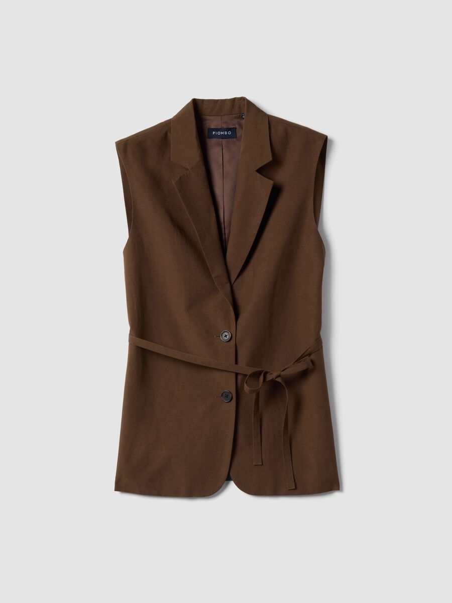Brown regular fit lyocell and linen blend waistcoat with belt_4