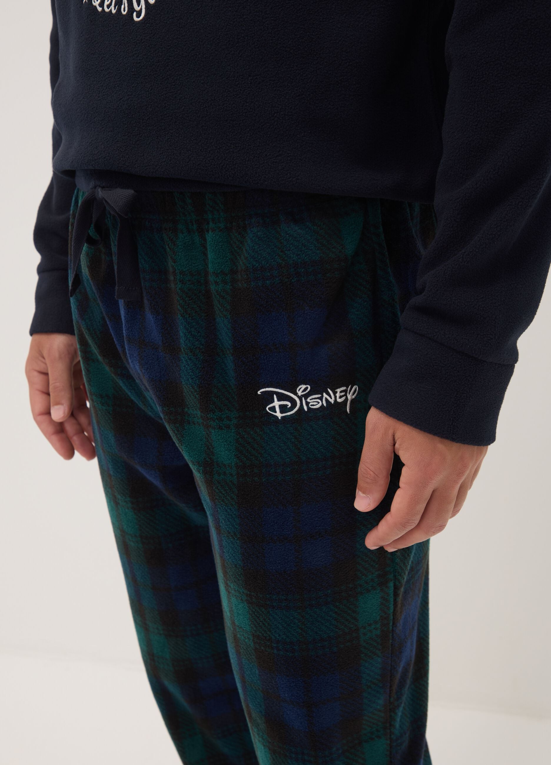 Navy blue long pyjamas with crew neck and Mickey & Friends print