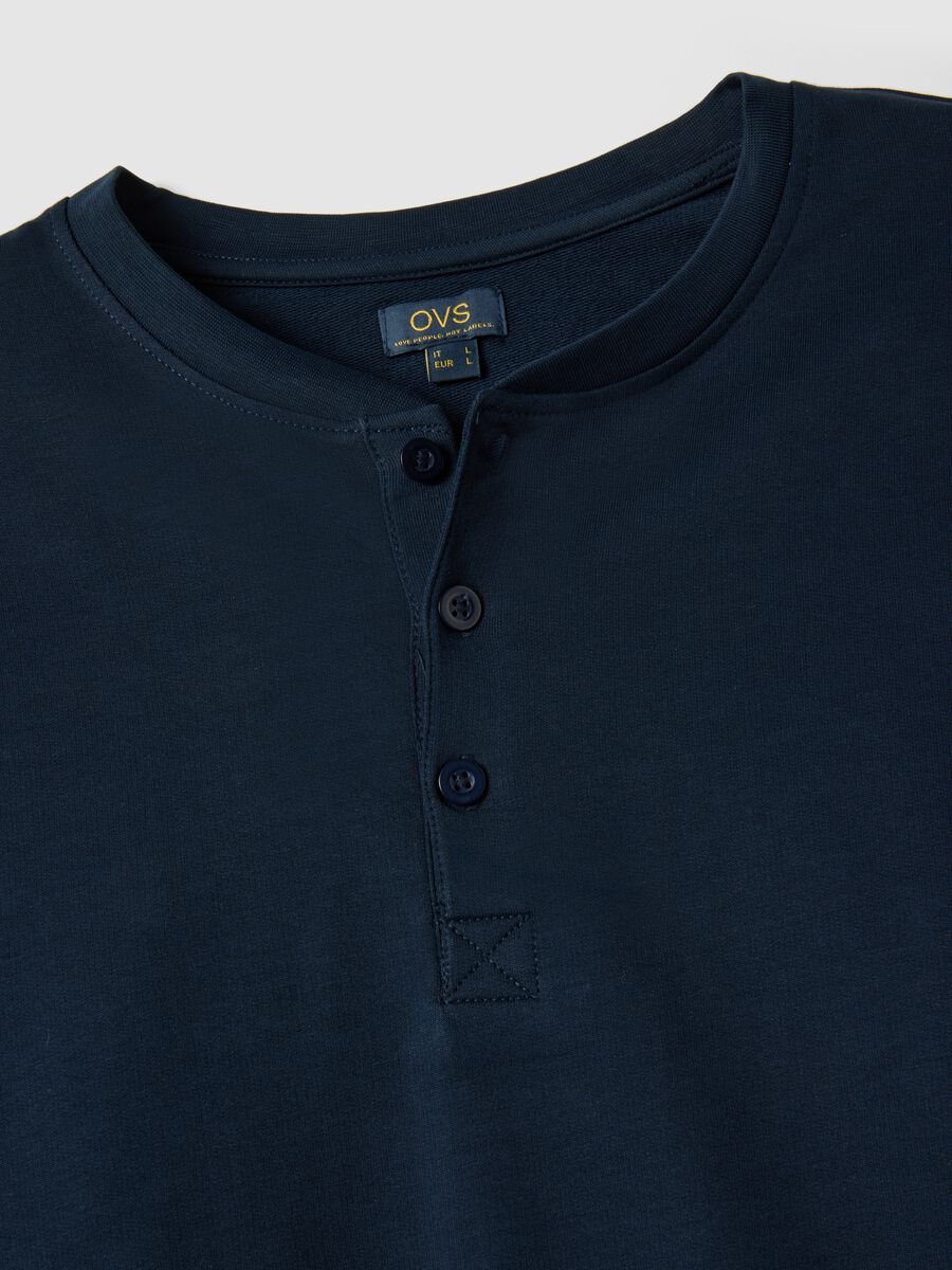 Blue long pyjama in pure cotton, regular fit with Henley collar_1