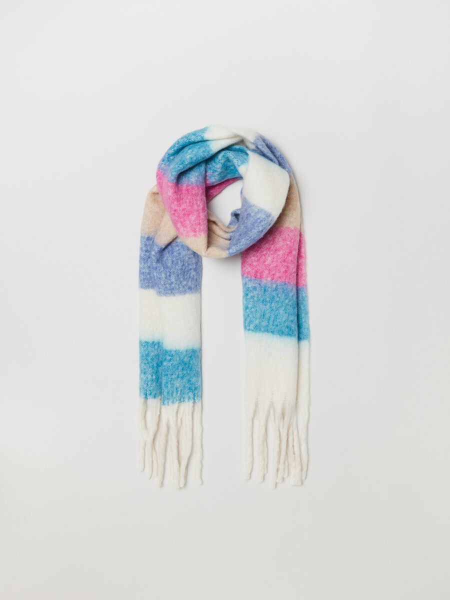 Multicoloured striped scarf with fringe_0