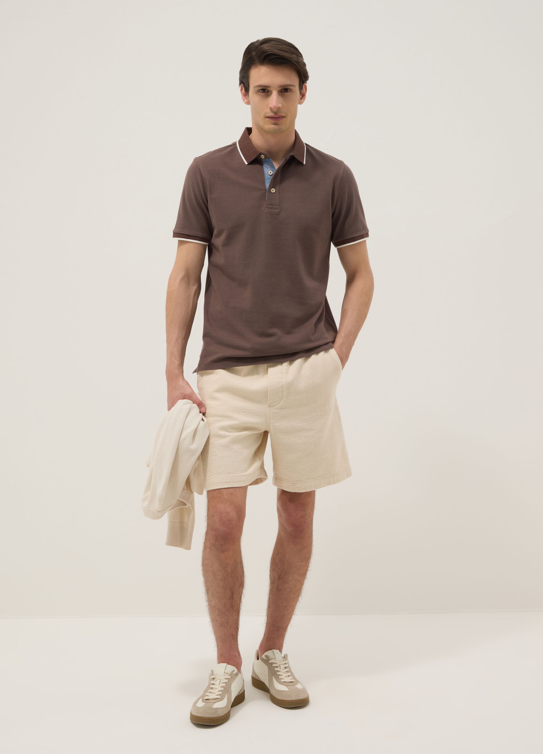 Brown pure cotton polo shirt with classic collar