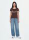 Brown cotton T-shirt with front graphic print and contrast trims_1