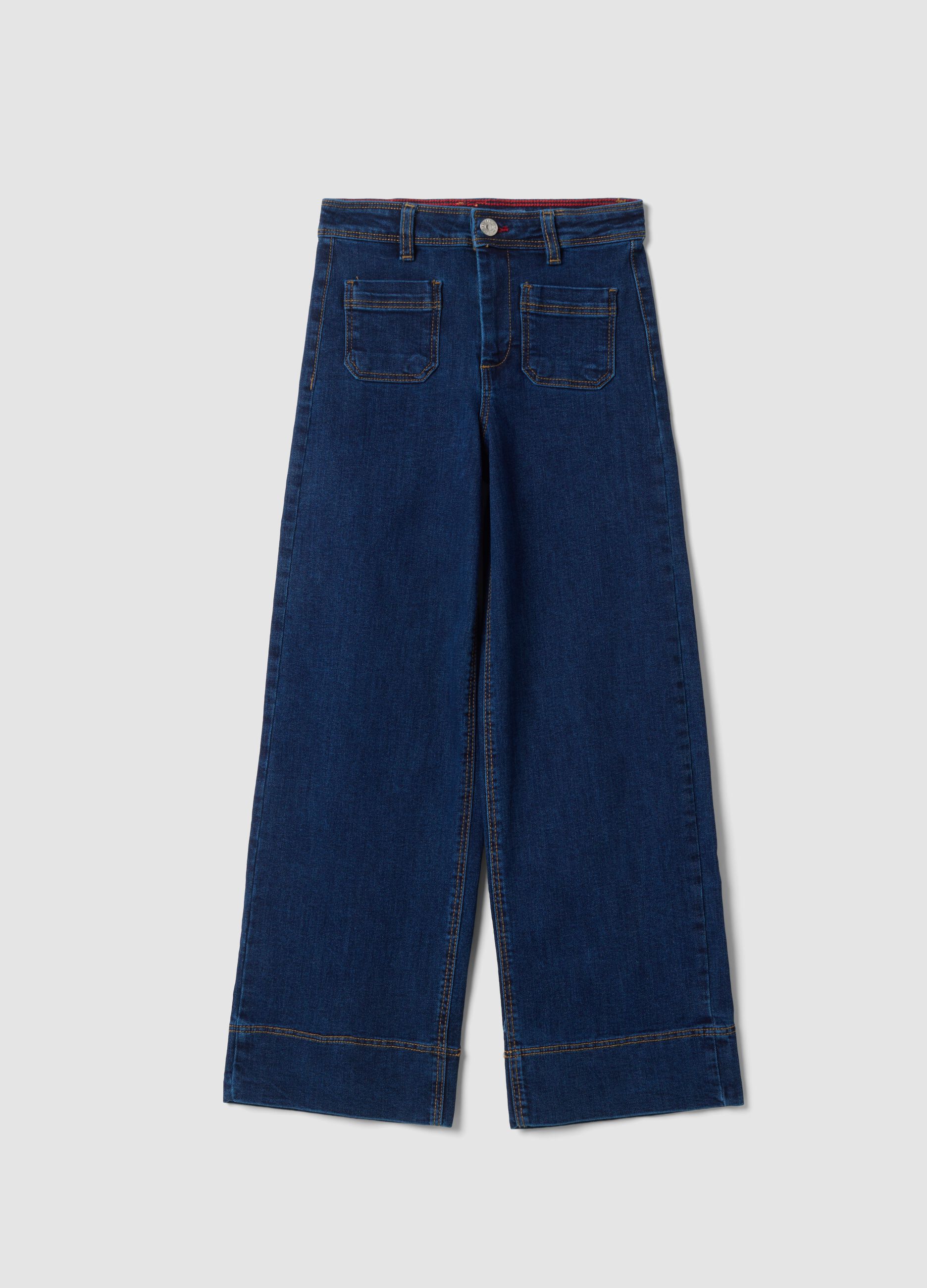 Girls' blue culotte jeans in stretch cotton