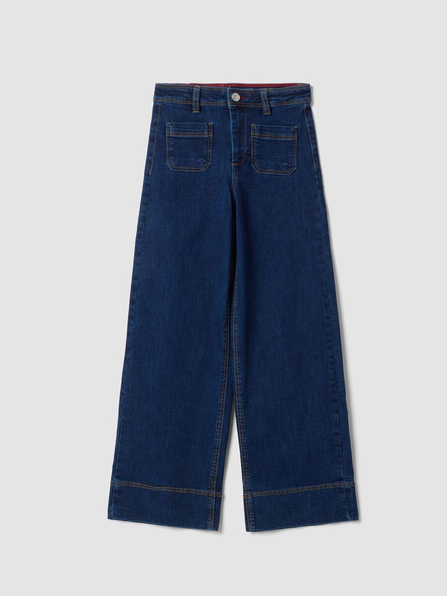 Girls' blue culotte jeans in stretch cotton_0