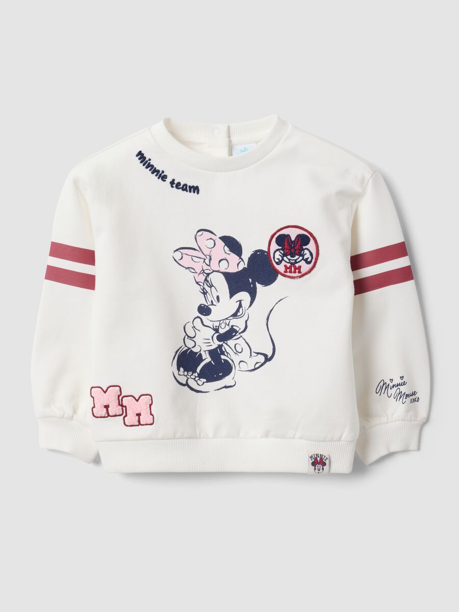 Felpa bianca in cotone organico elasticizzato con stampa Minnie_0