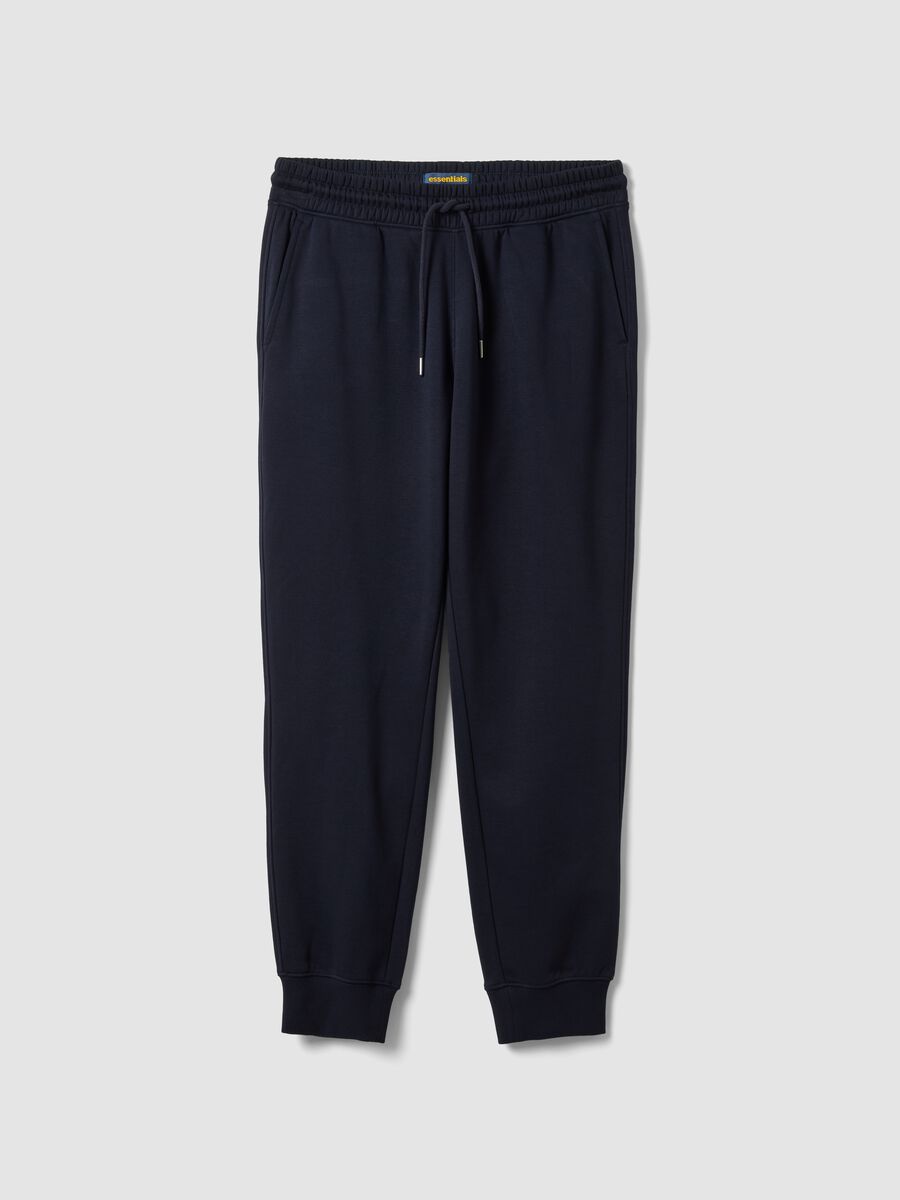 Blue cotton-blend joggers with cuffed hem and drawstring_5