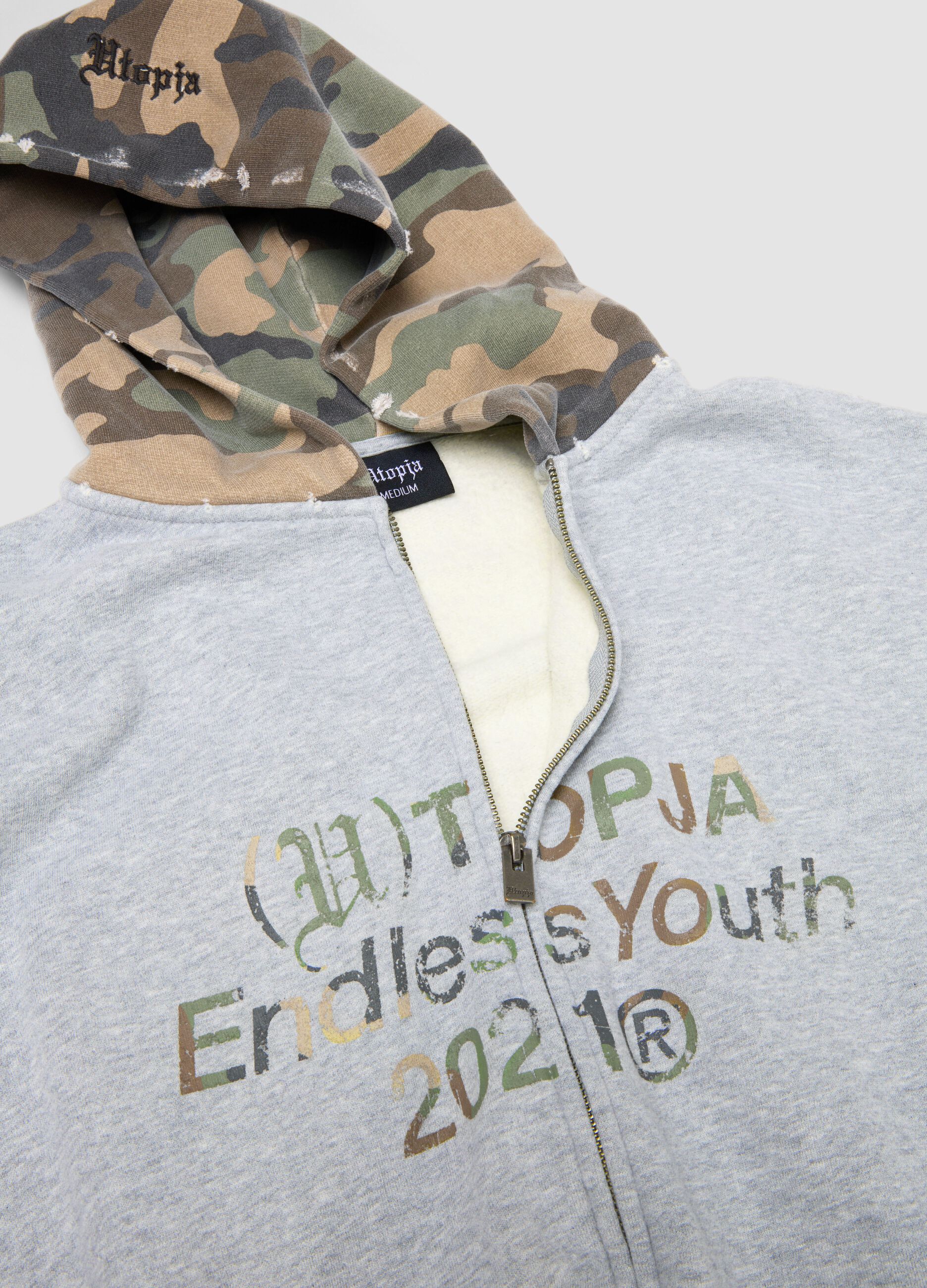 Full-Zip Hoodie in Sunfaded Grey & Camo