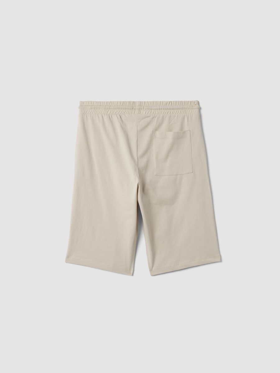 Beige organic cotton Bermuda shorts with elasticated waist_1