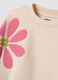 Felpa rosa in misto cotone con girocollo e stampa floreale_3