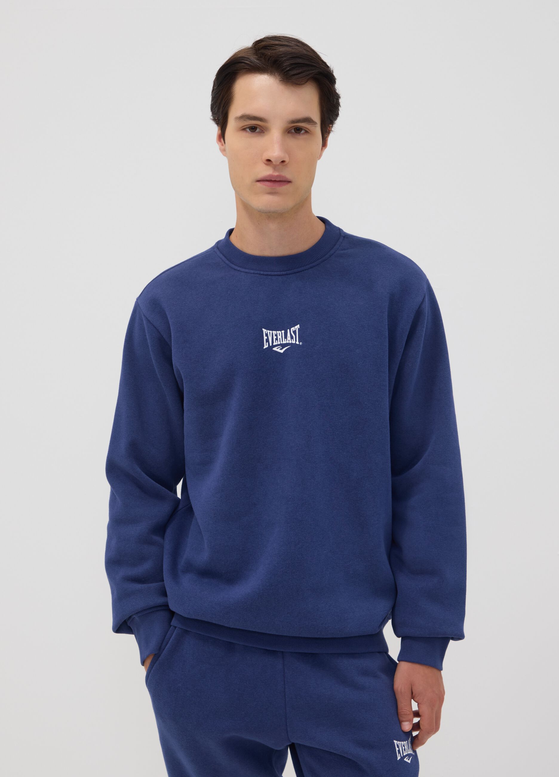Blue cotton-blend crew-neck sweatshirt with logo