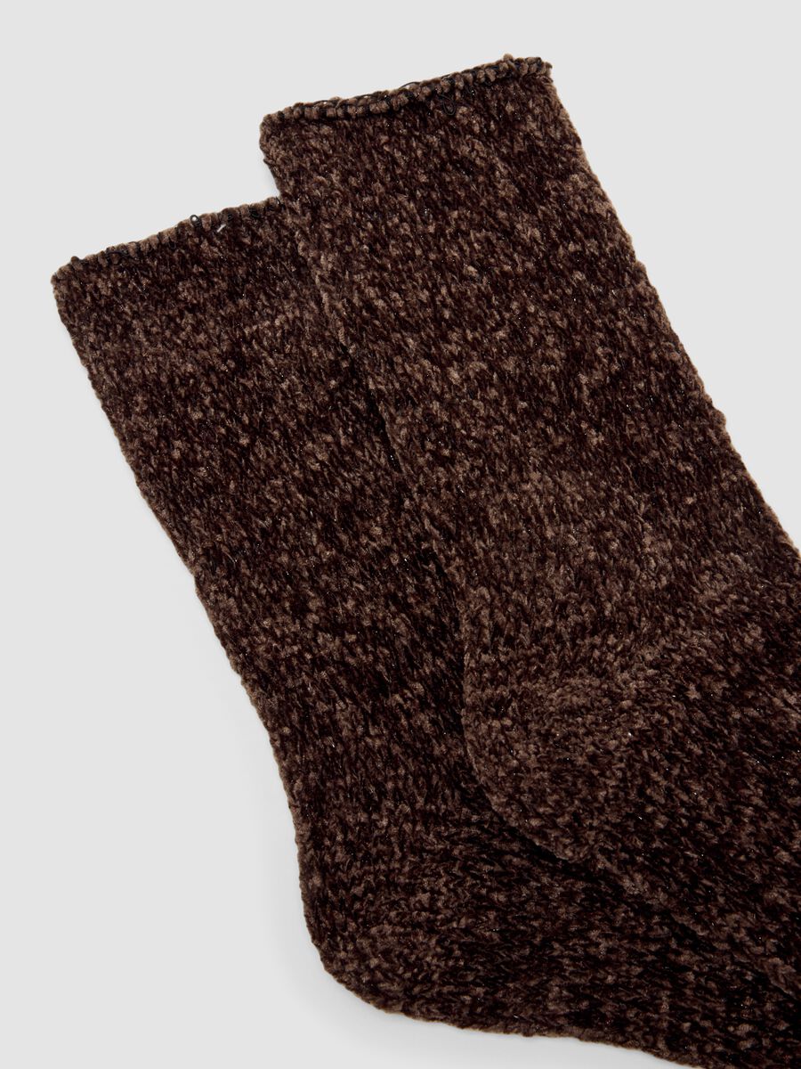 Brown boucl&eacute;-effect stretch-fabric socks_1