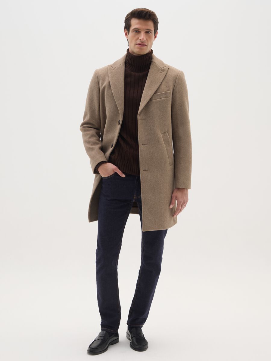 Beige long regular fit coat with buttons_1