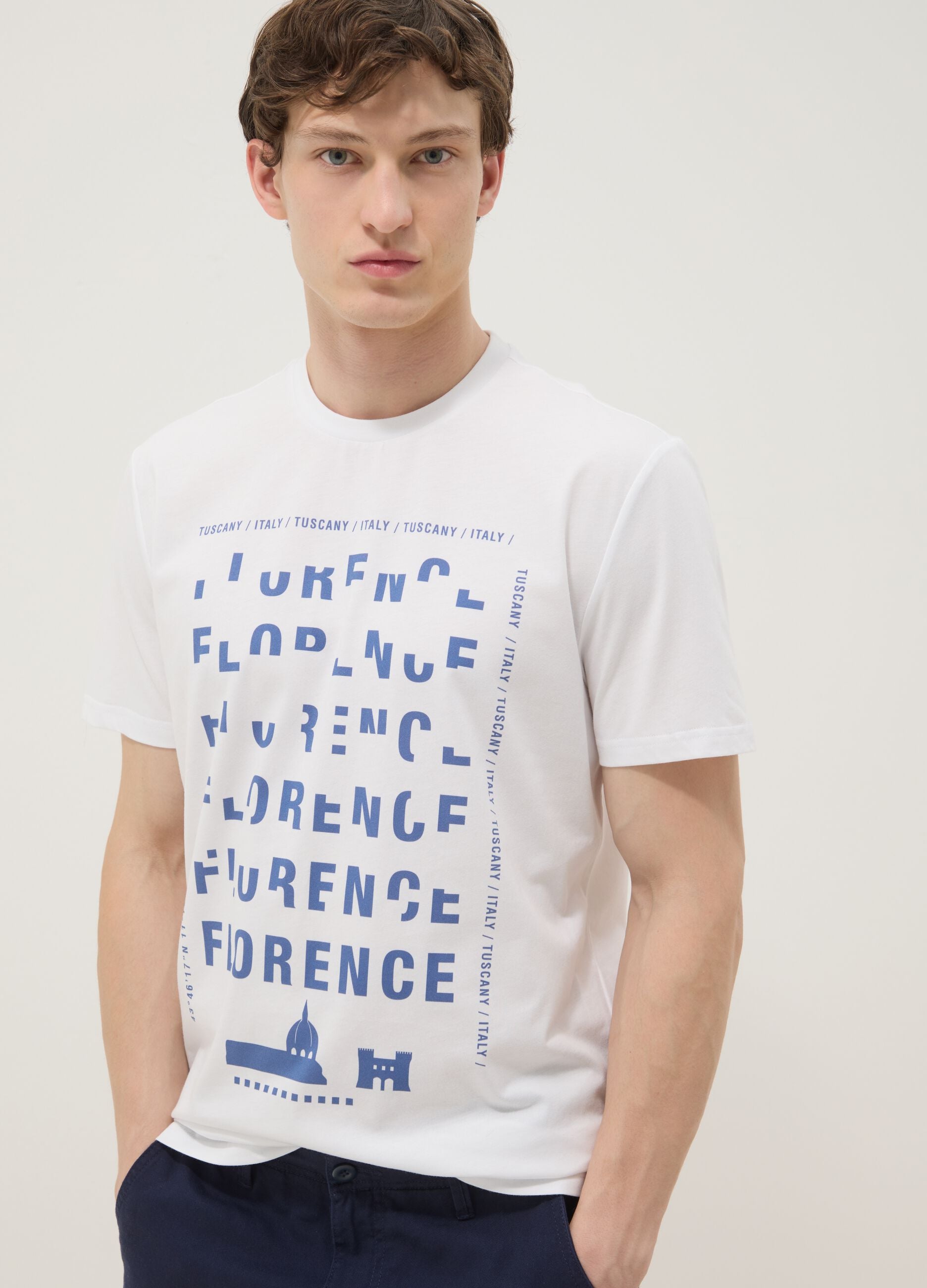Wei&szlig;es T-Shirt aus reiner Baumwolle mit Print, Regular Fit