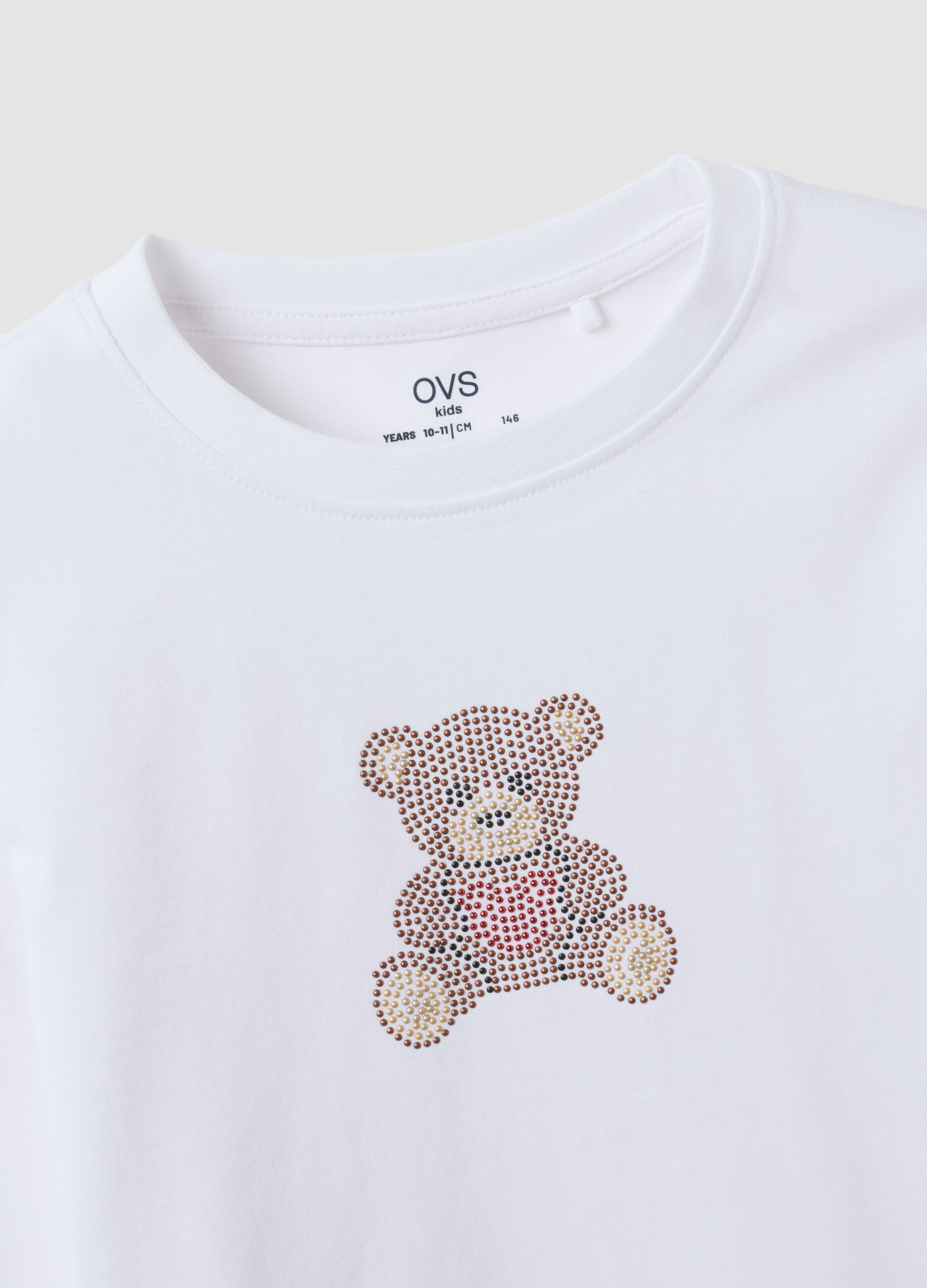 Wei&szlig;es T-Shirt aus reiner Baumwolle mit Rundhalsausschnitt und B&auml;ren-Print f&uuml;r M&auml;dchen