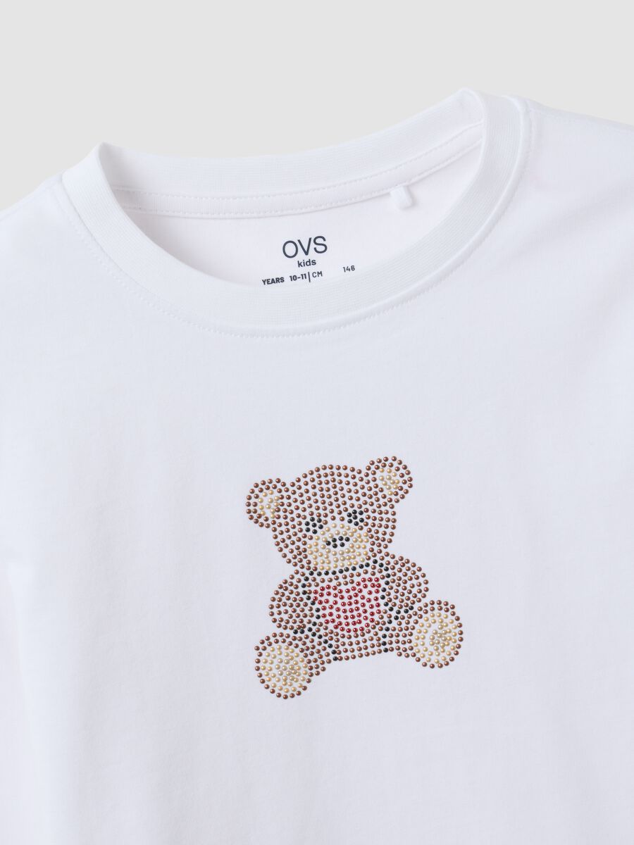Wei&szlig;es T-Shirt aus reiner Baumwolle mit Rundhalsausschnitt und B&auml;ren-Print f&uuml;r M&auml;dchen_4