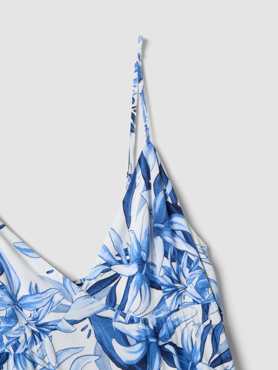 Blau-wei&szlig;es Maxi-Kleid aus reiner Viskose mit Blumenprint_1