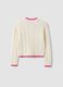 Maglia bianca in puro cotone a trecce con scollo a V per bambina_1