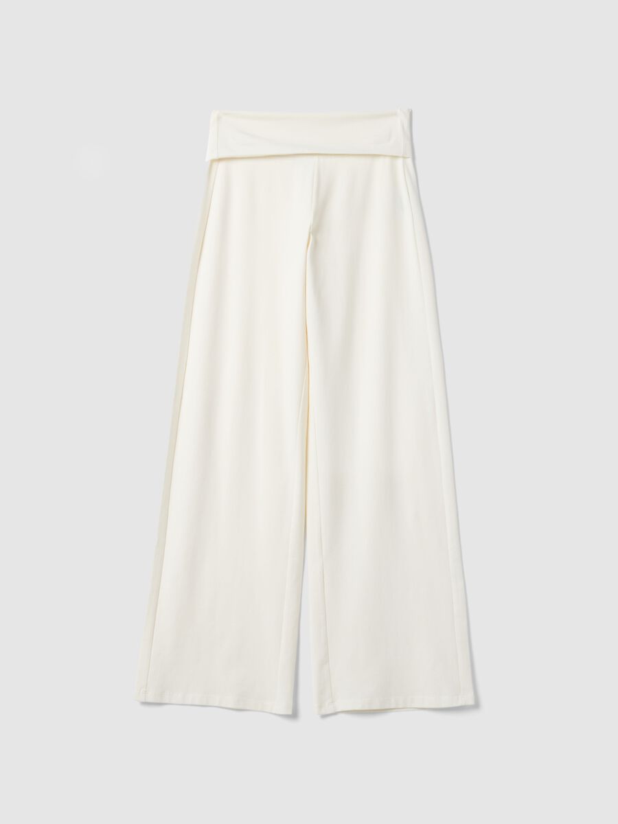 White wide leg stretch cotton jogger trousers_4