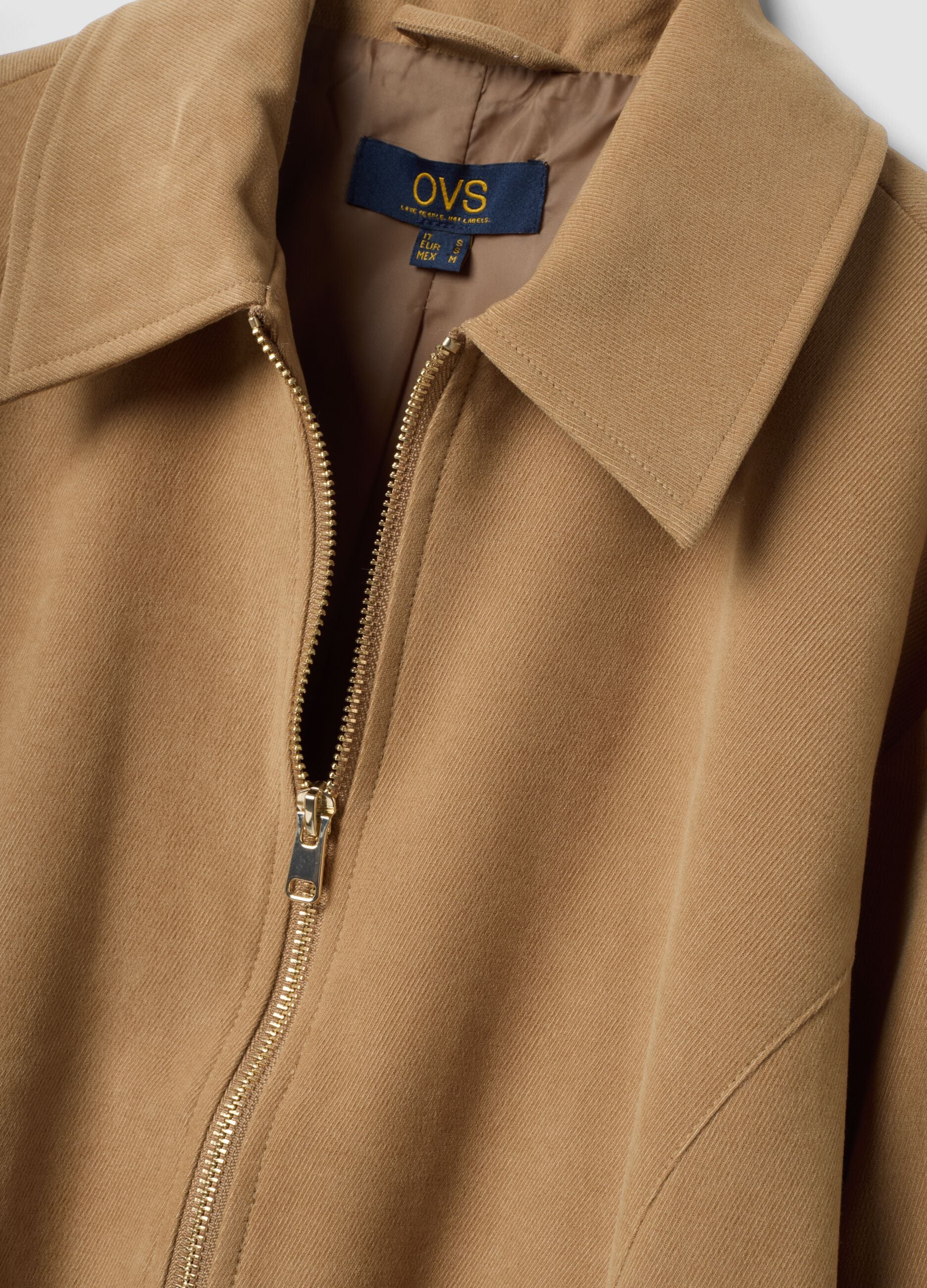 Beiger Blazer aus Stretchstoff im Over-Fit mit Reissverschluss