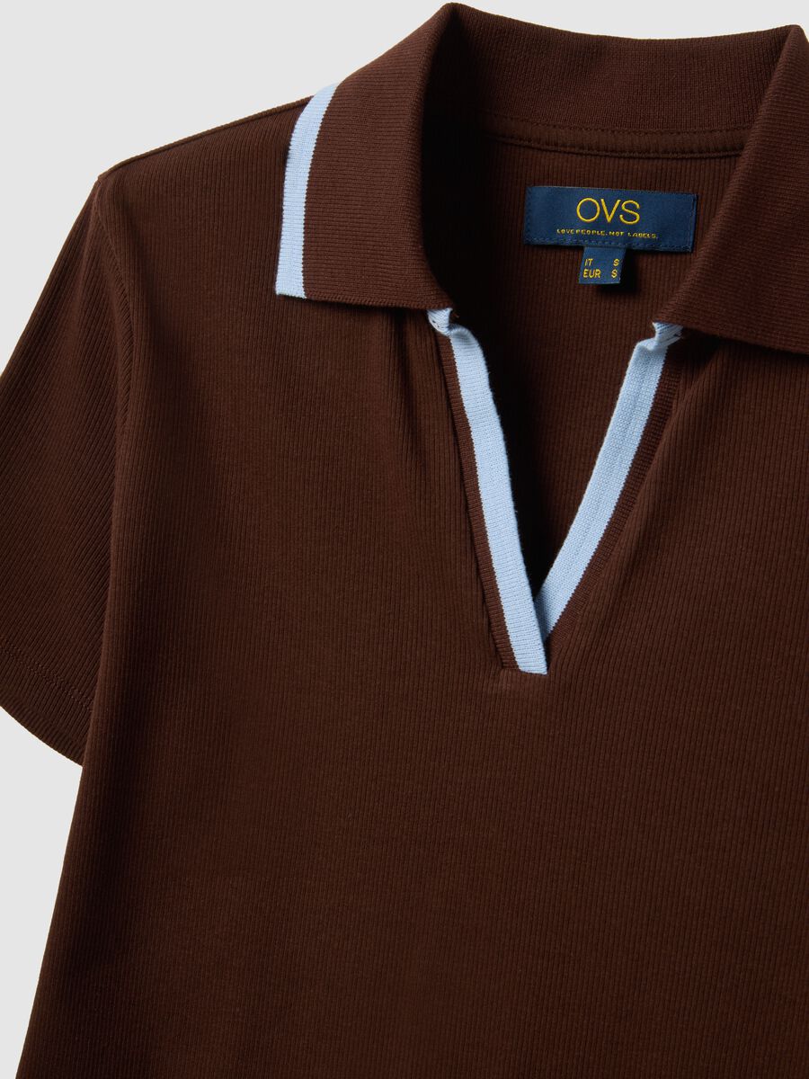 Brown stretch cotton regular fit polo with contrasting collar_5