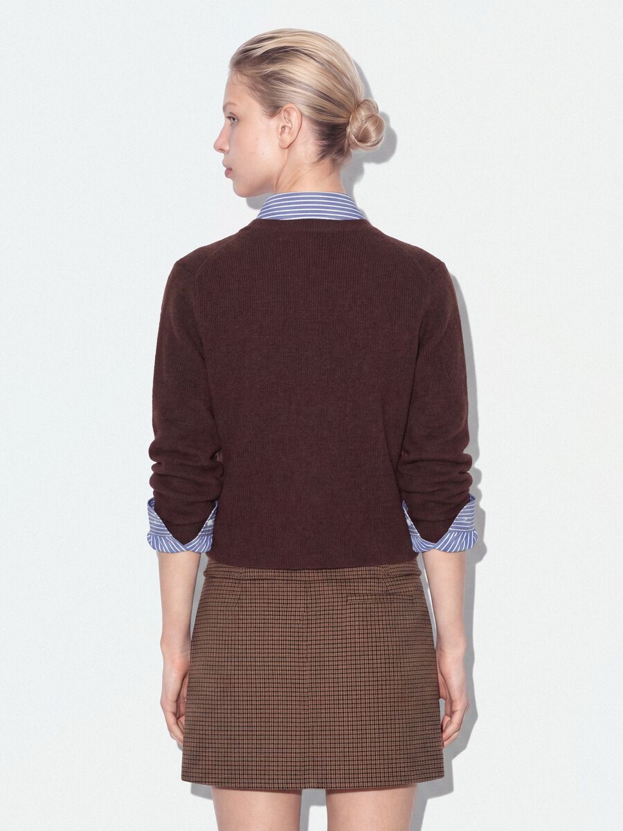 Brown crew-neck cardigan in lyocell and wool blend, oversized fit_3