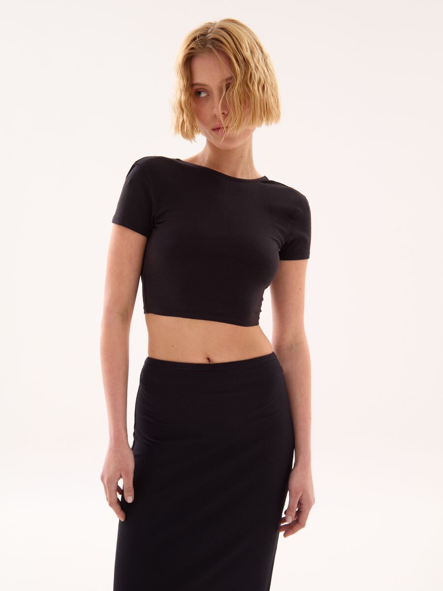 Cropped T-shirt Backless Black_0