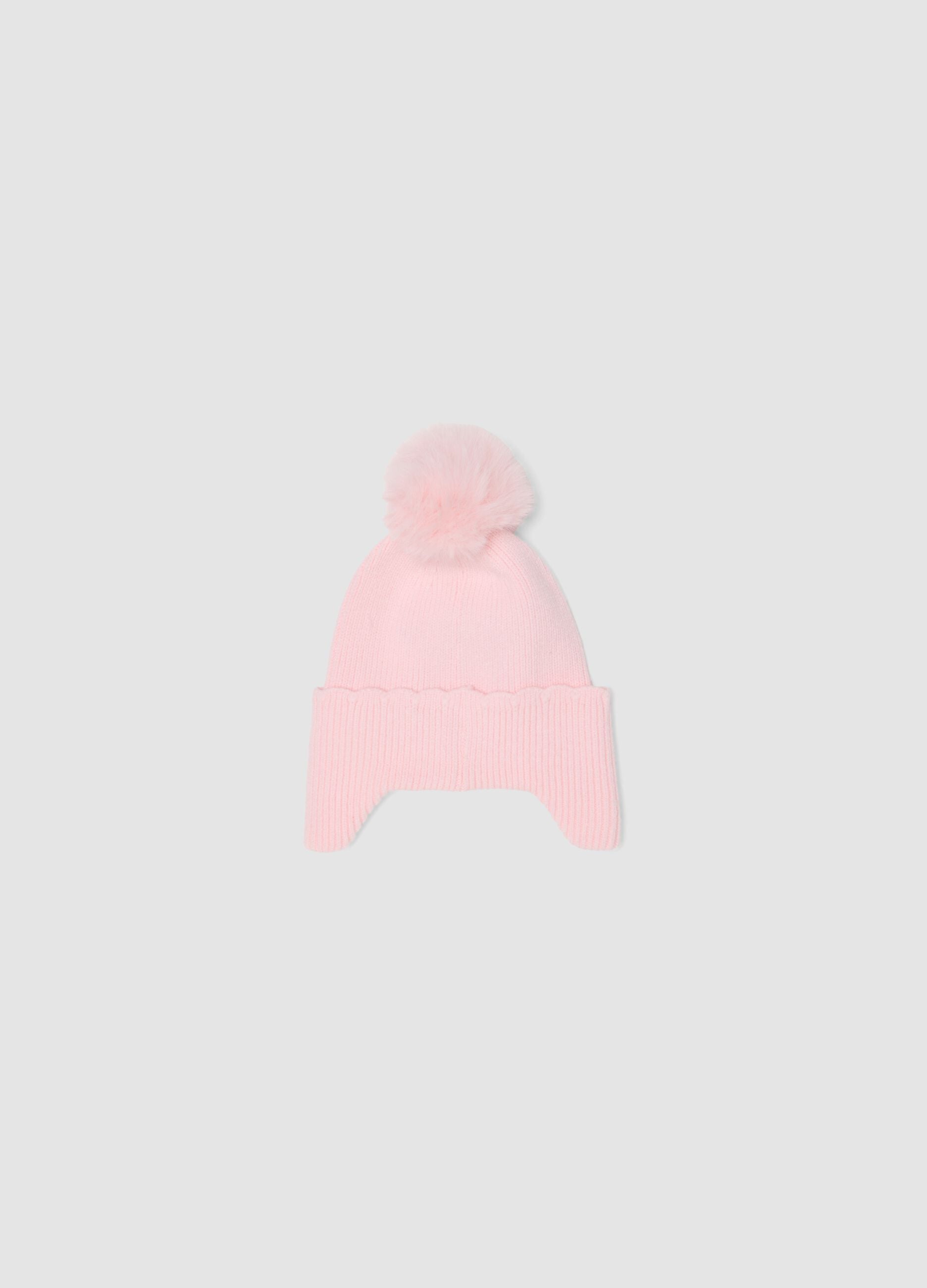 Gorro rosa em mistura de viscose com pompom e bordado Minnie