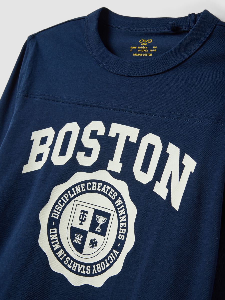 Blue organic cotton T-shirt with college print_1