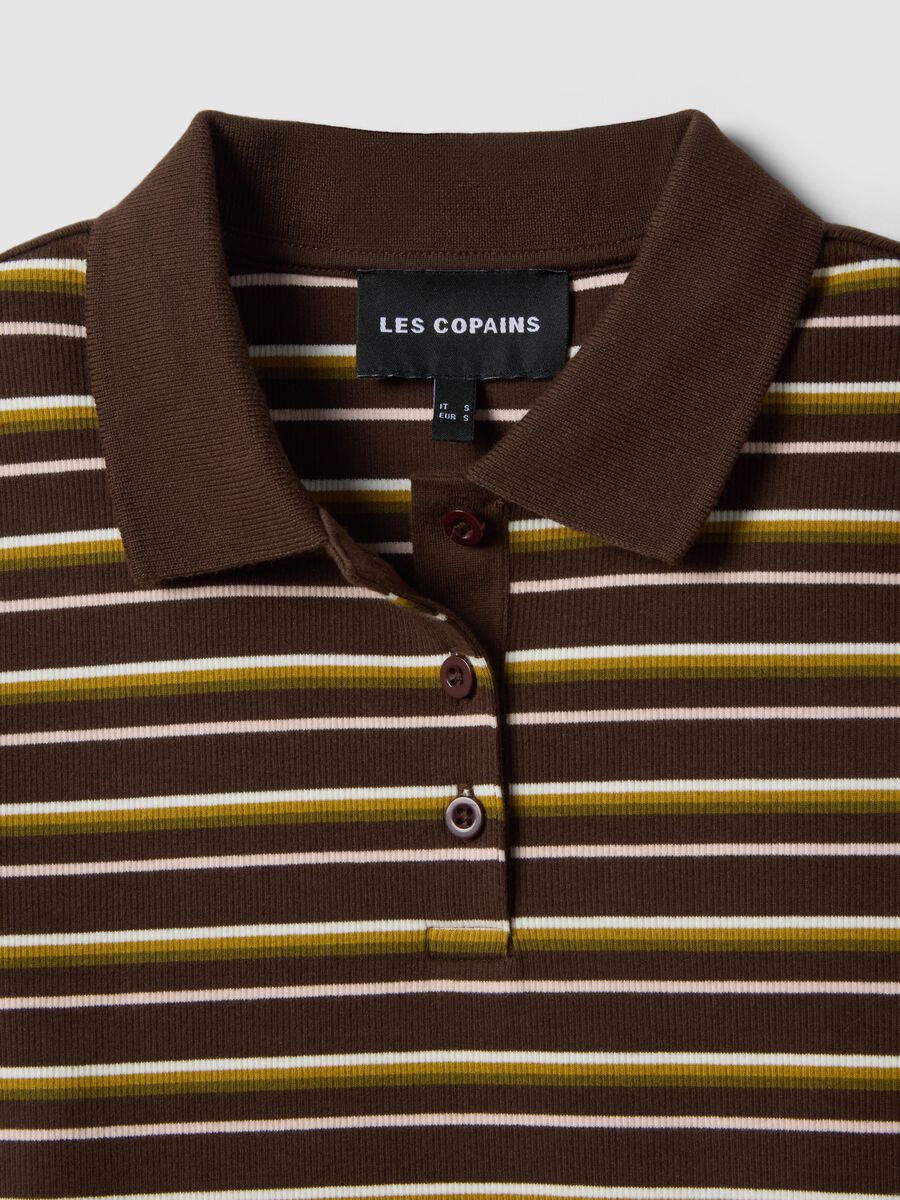 Polo marrone a righe in cotone elasticizzato_5