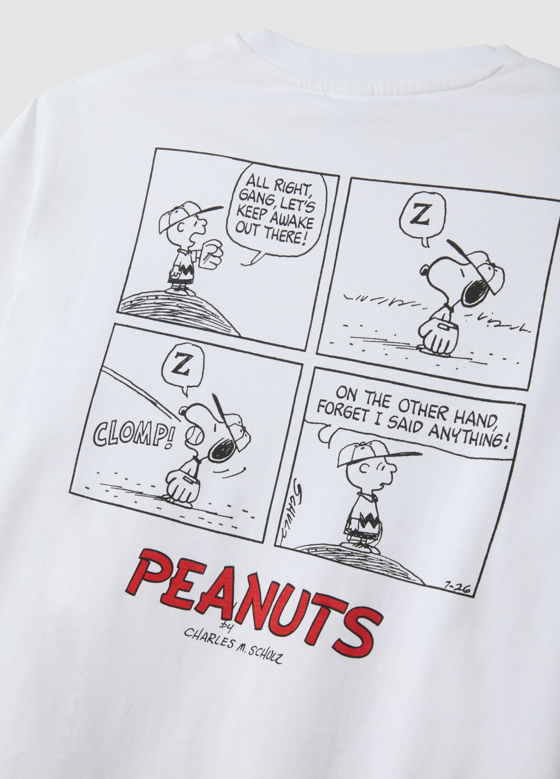 White pure cotton Peanuts print T-shirt, relaxed fit