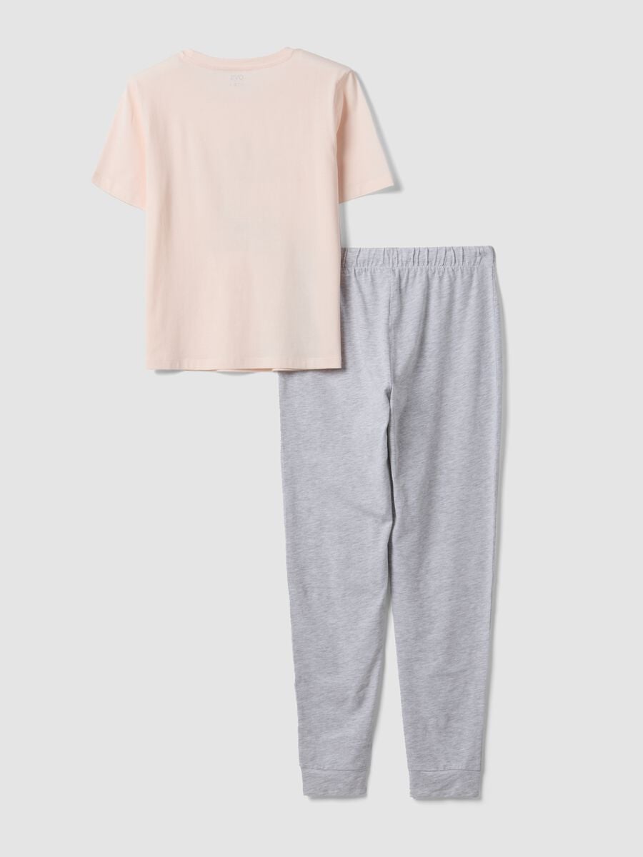 Pigiama rosa in puro cotone organico con pantaloni grigi regular fit_6