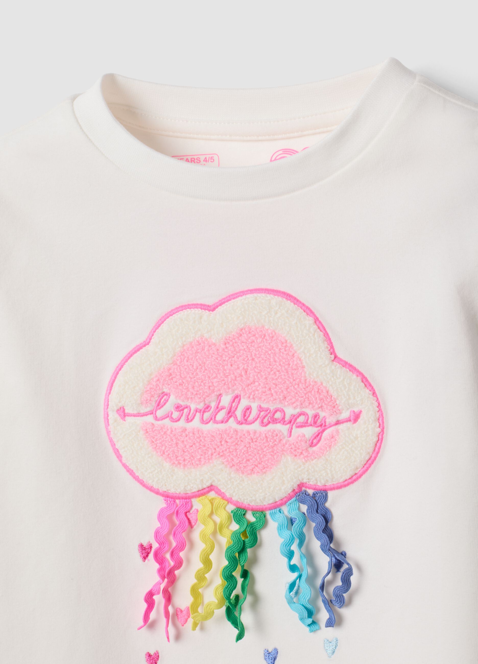T-shirt bianca in cotone elasticizzato con girocollo