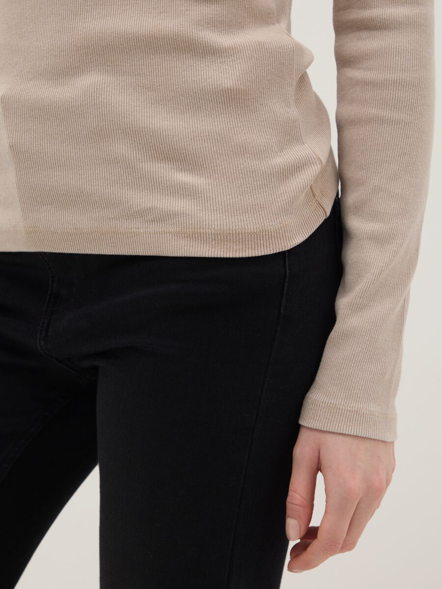 Beige regular fit stretchy cotton long sleeve top_3
