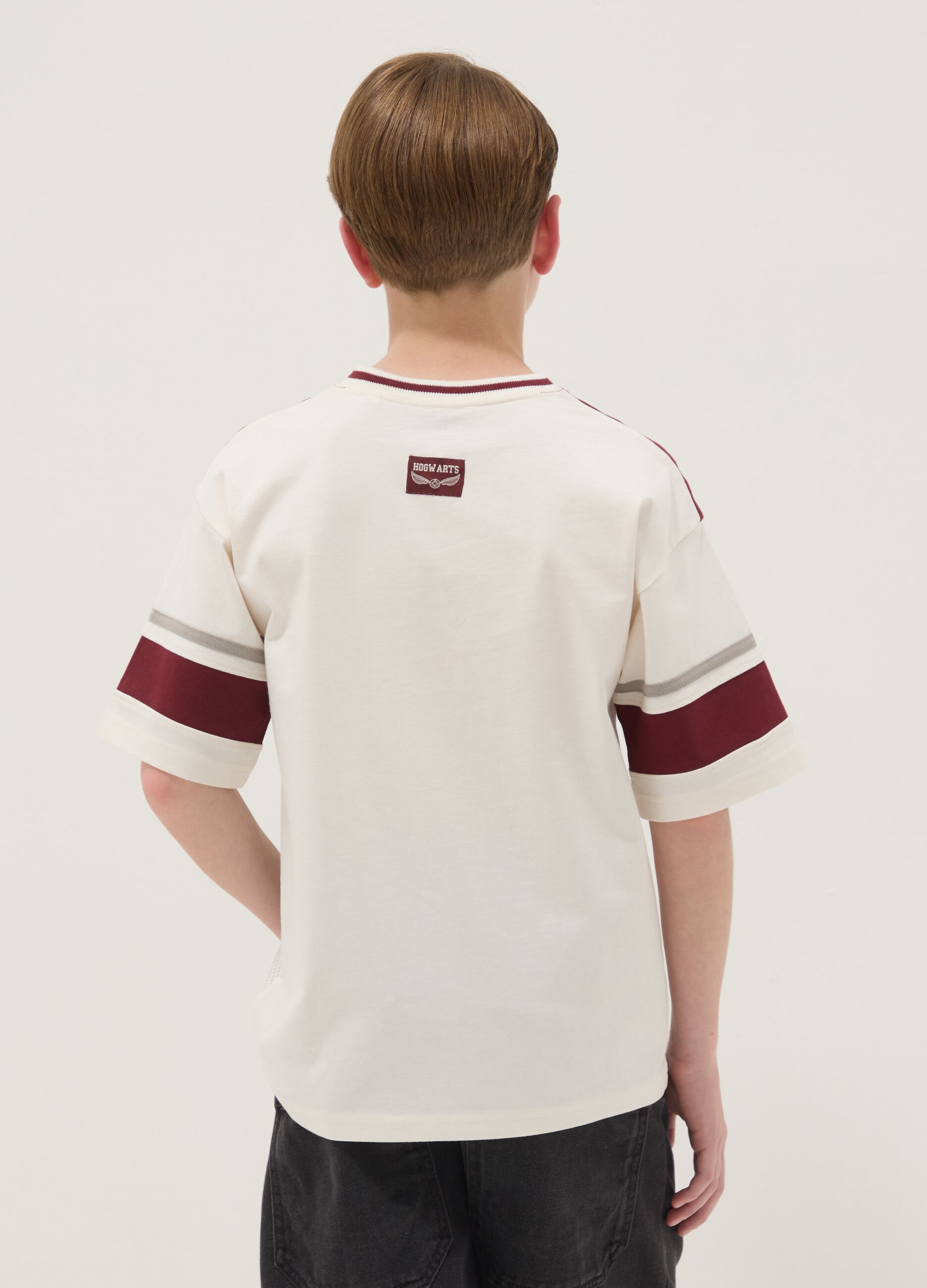White pure cotton T-shirt with contrast panels