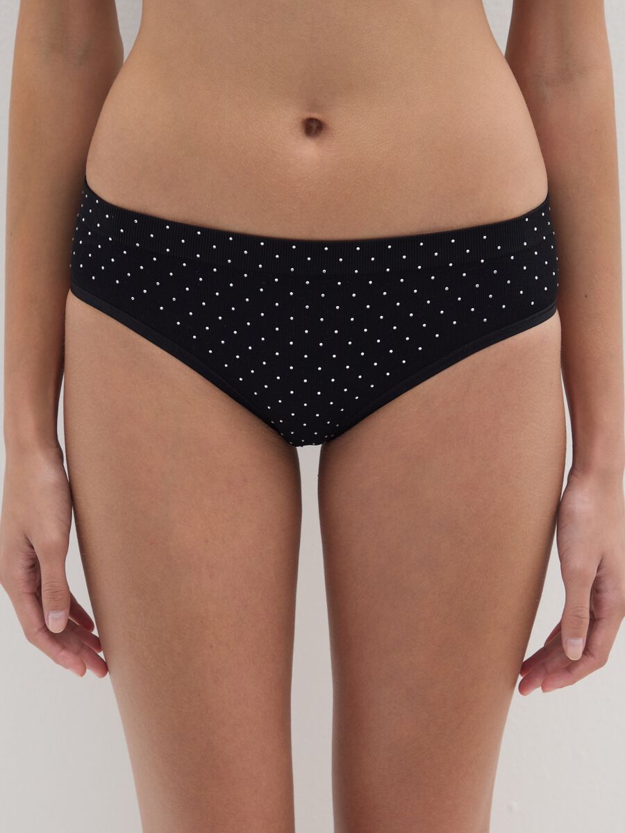 Black stretch fabric briefs with small details_1
