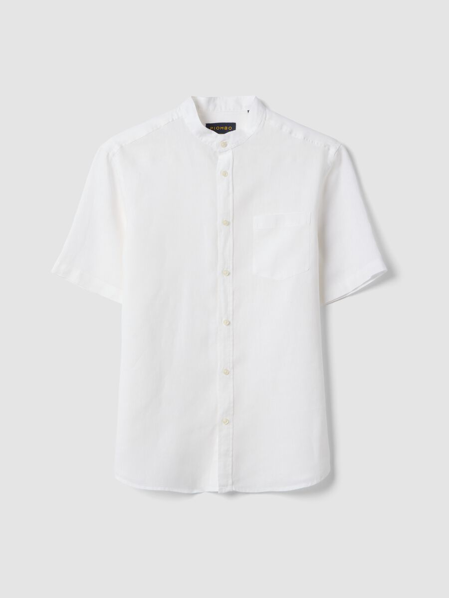 Wei&szlig;e Shirt mit Stehkragen aus reinem Leinen mit regul&auml;rer Passform_4