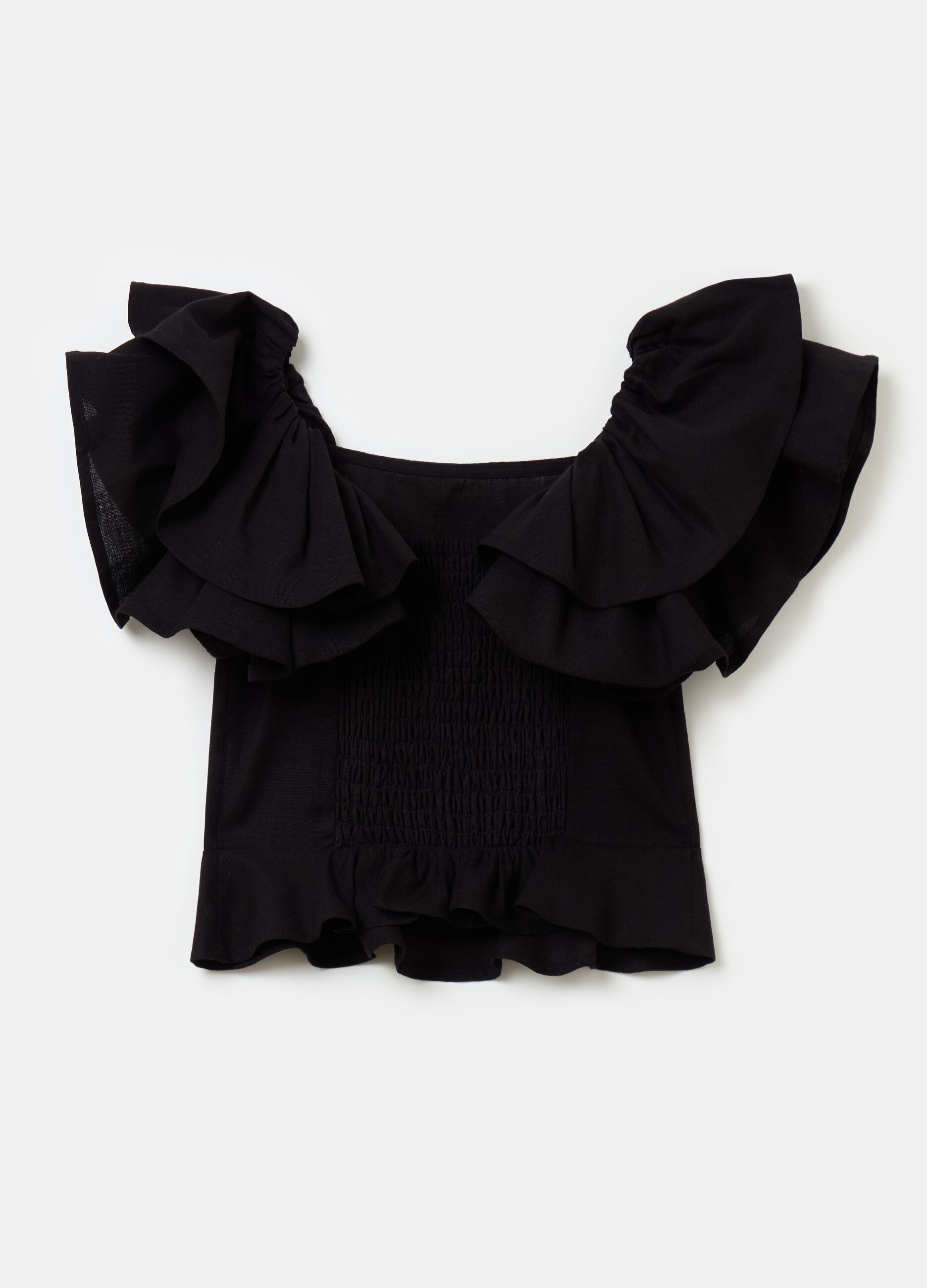 Cropped-fit blouse with butterfly sleeves