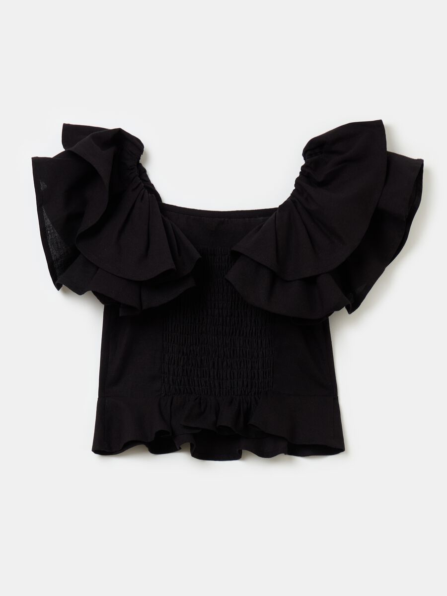 Cropped-fit blouse with butterfly sleeves_0