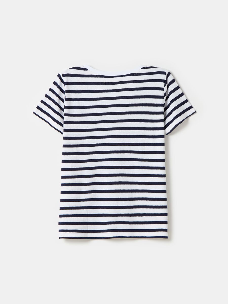Striped linen and cotton T-shirt with V neck_4