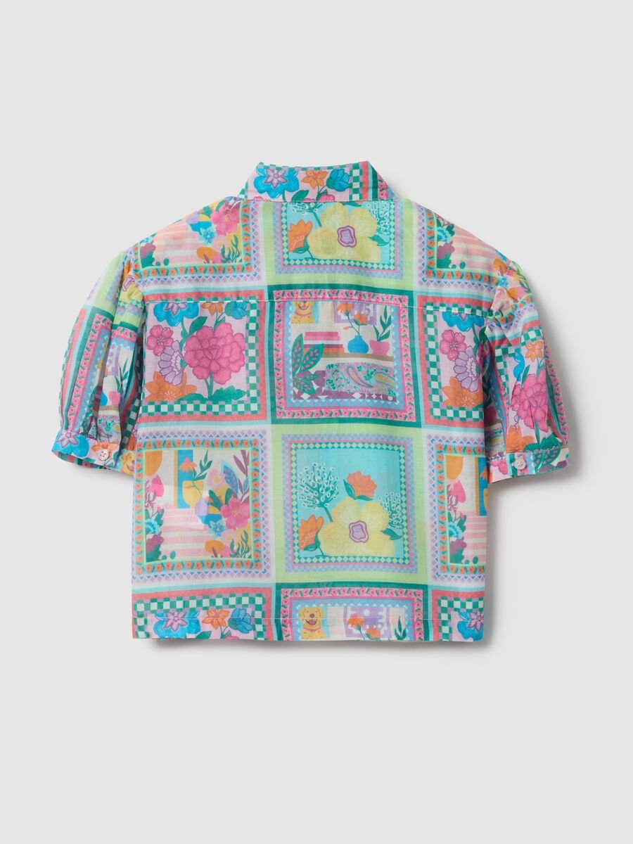 Girl's multicolour pure cotton shirt with floral pattern_1