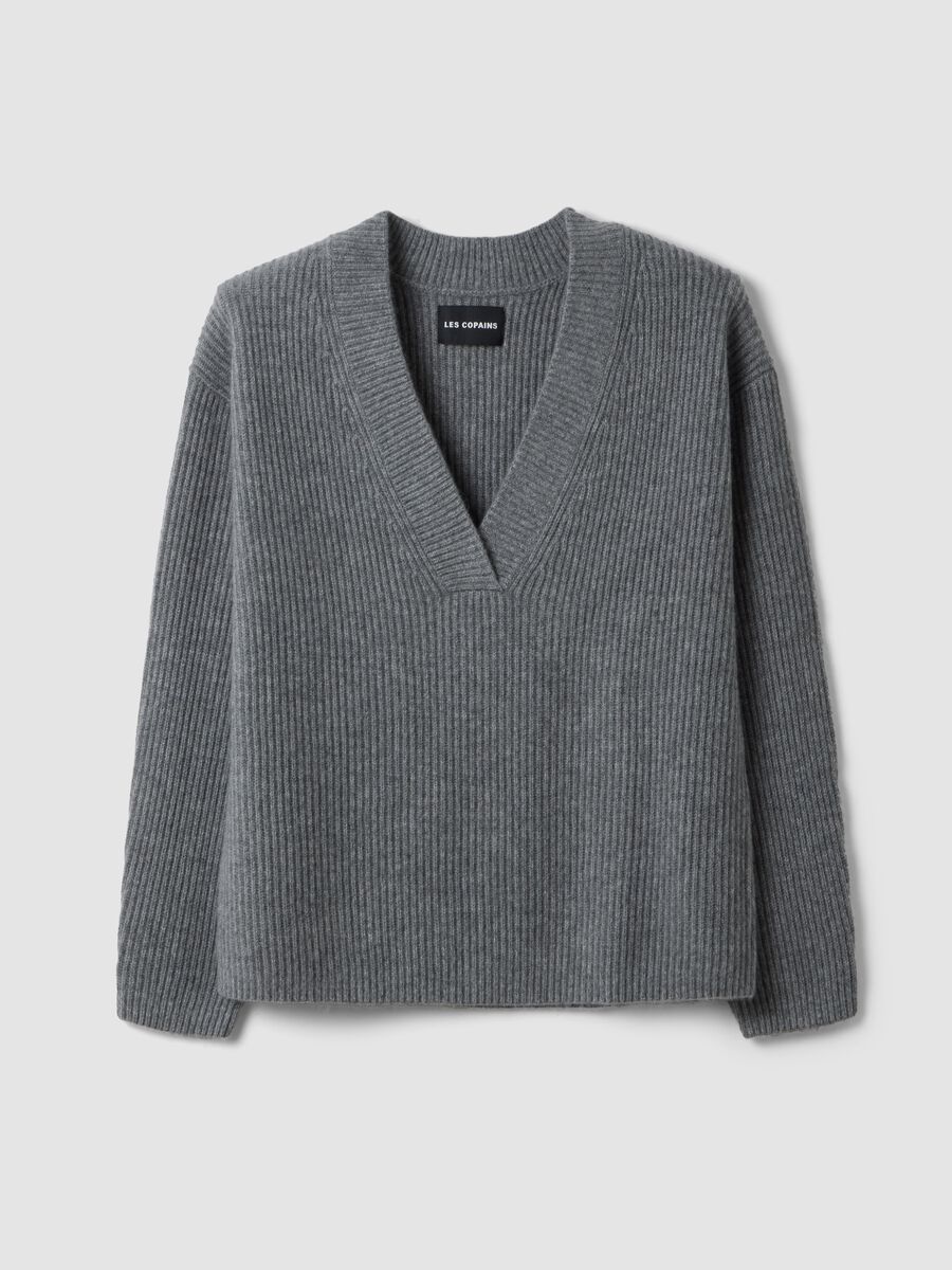 Grey marl pure cashmere deep V-neck oversized jumper_0