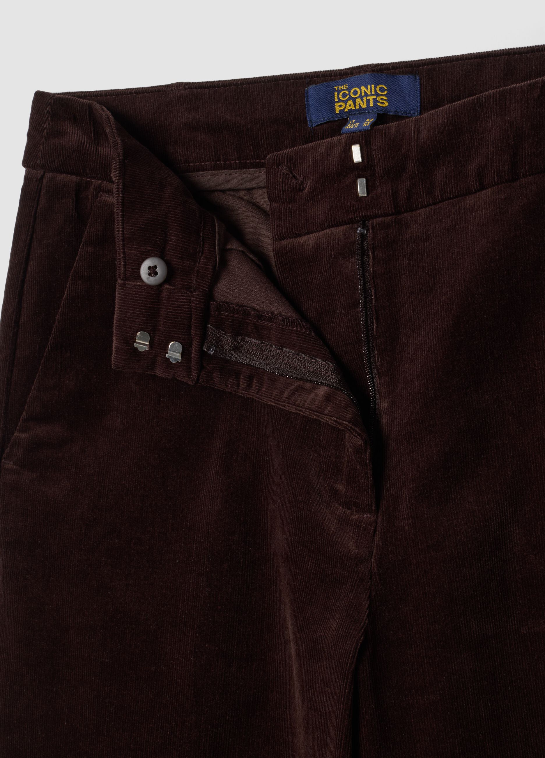 Cal&ccedil;as The Iconic Pants castanhas em algod&atilde;o el&aacute;stico canelado, corte straight