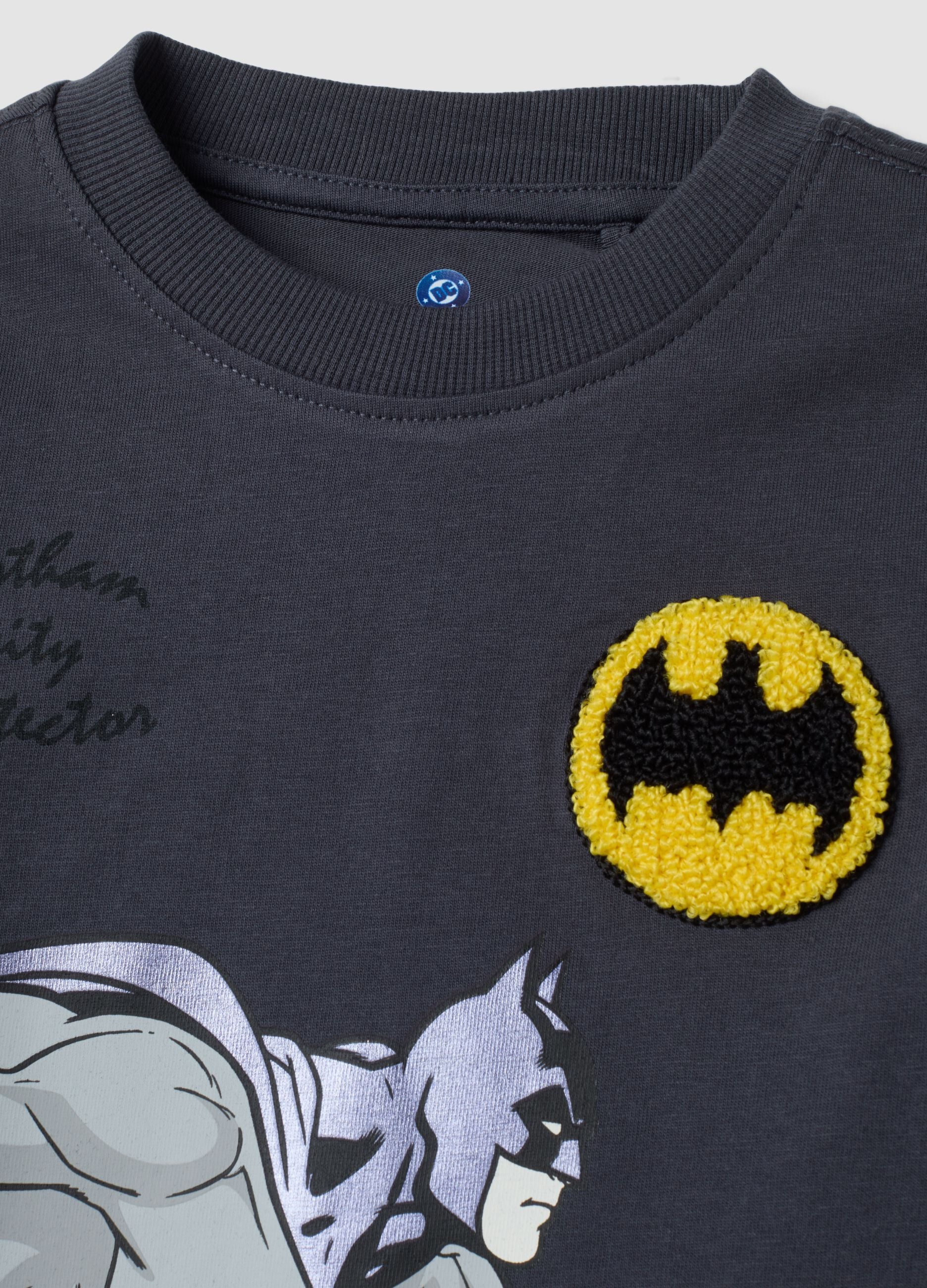 Blaues Oversize-T-Shirt aus reiner Baumwolle mit Batman-Print
