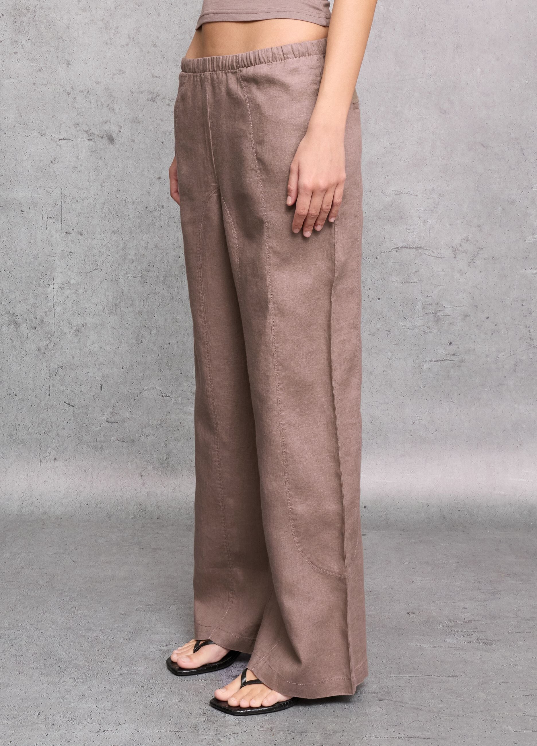 100% Leinen Wide-Leg-Hose in Mocha